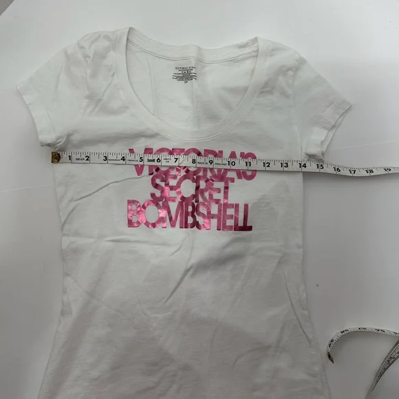 Victoria’s Secret Bombshell White w Metallic Pink Rare Y2K Graphic Tee Small - Picture 8 of 13